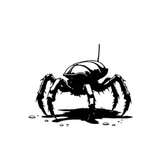 Stylized spider silhouette with robotic features against a minimalist background