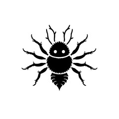 Minimalist black and white spider silhouette with stylized features isolated