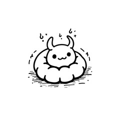 Whimsical depiction of a horned creature nestled within soft cloud drawing