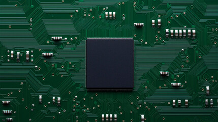 Fototapeta premium workflow for result and conclusion. Close-up of a green circuit board with components and pathways.