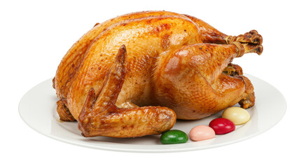 Isolated Roasted Turkey on a White Plate with Garnishes
