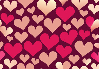 Romantic Pink and Red Hearts Pattern Background Design.