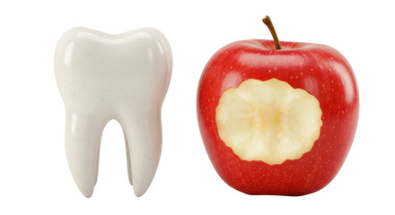 Isolated Tooth and Apple with Bite Mark