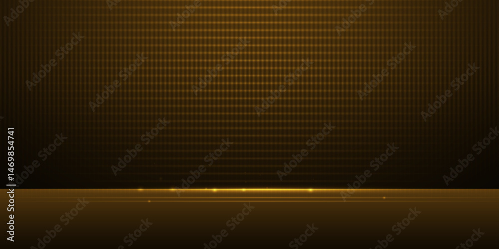 Poster Vector abstract digital technology. Illustration element with light, line pattern, space, dot, geometric shape on gold color background. Modern graphic design for template. Futuristic, science concept