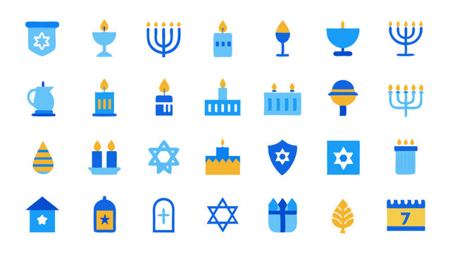 A unique collection of Hanukkah vector icons ideal for digital invitations, festive greeting cards, web content, and seasonal decor with meaningful design elements.