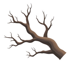 Fototapeta premium Detailed illustration of bare branch with intricate twigs and curves, showcasing its,cut out