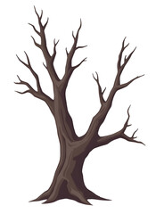 Obraz premium Bare winter tree with twisted branches stands stark against plain background.,cut out