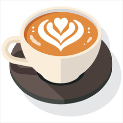 Cappuccino Cup Vector Illustration Featuring Latte Art Heart Shape On White Background