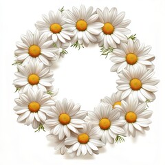 Fototapeta premium White Daisy Wreath on White Background Circular Floral Arrangement