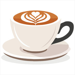 Flat Vector Illustration Of Cappuccino Coffee With Heart Latte Art Design