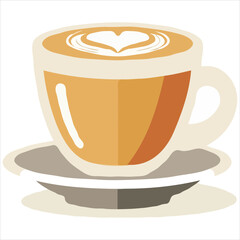 Minimalist Coffee Cup Illustration With Heart Latte Art On White Background