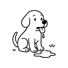 A dog so happy its whole body wiggles &mdash; drawn with curved motion lines and a tongue-out, squinty-eyed grin.