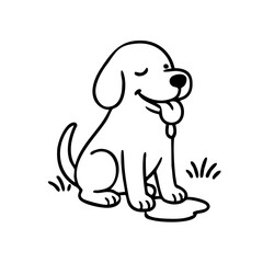 A dog so happy its whole body wiggles &mdash; drawn with curved motion lines and a tongue-out, squinty-eyed grin.