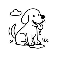 A dog so happy its whole body wiggles &mdash; drawn with curved motion lines and a tongue-out, squinty-eyed grin.