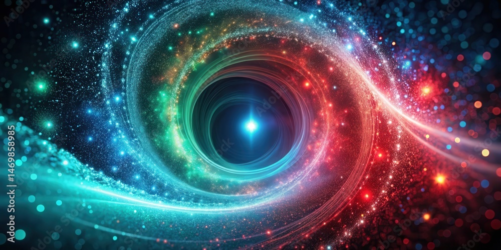 Poster abstract cosmic swirl a mesmerizing celestial vortex of vibrant hues and sparkling particles, radiat