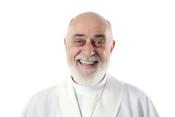 Fototapeta premium Smiling White Priest in Clerical Collar on Transparent Background – Isolated Christian Pastor Portrait for Church Design, Religious Projects, Spiritual Content, or Faith-Based Visual Media. PNG cut.