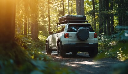 Off-road vehicle in a forest trail