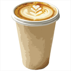 Coffee Cup With Latte Art Heart Design In Takeaway Container For Commercial Use