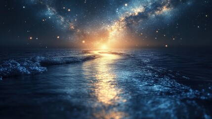 Fototapeta premium Cosmic sea path at night