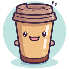 Cute Coffee Cup Cartoon Character Illustration With Happy Expression And Pastel Colors