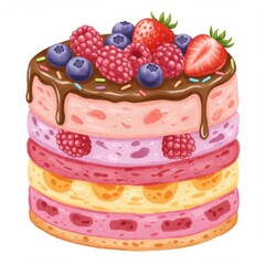 Layered Berry Cake with Chocolate Drizzle