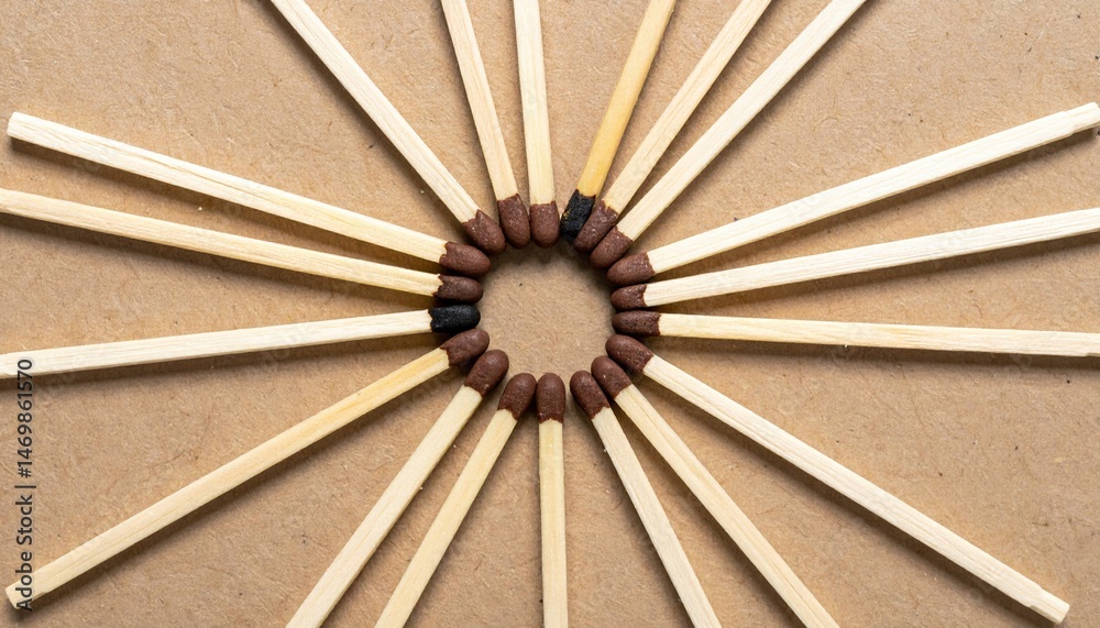 Poster creating art with matches artistic display studio setting circular arrangement top-down view concept