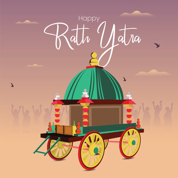 Traditional Indian Rath Yatra Poster Design &ndash; Lord Jagannath, Balabhadra, Subhadra