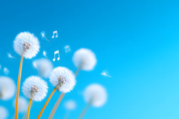 Obraz premium The spring dandelion symbolizes the dreamlike wish of freedom and peace