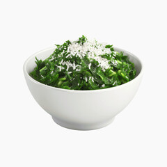 Fototapeta premium Delicious Green Salad with Toasted Coconut Flakes in White Bowl