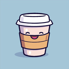 Cute Cartoon Coffee Cup With Smiling Face Vector Illustration Graphic