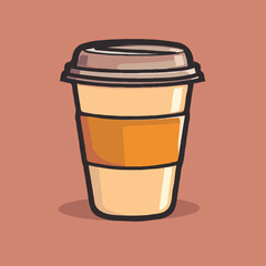Isolated Coffee Cup Illustration On Pastel Background Simple Cartoon Style Design