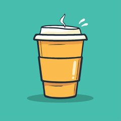 Cartoon Style Coffee Cup Steaming On Turquoise Background Perfect For Illustration