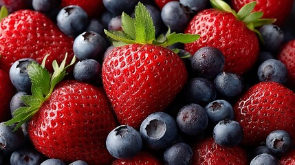 Obraz premium Freshly picked strawberries and blueberries