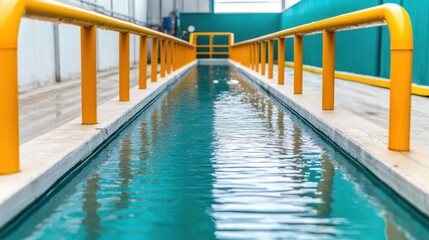 Obraz premium Aquaculture Water Filtration Concept, Innovative Water Filtration System for Aquaculture Tanks with Airlift Technology in Modern Facility