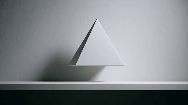A white pyramid is sitting on a white shelf