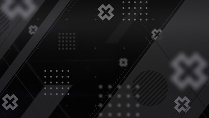 斜線を基調とした背景にシンプルな図形が並ぶスタイリッシュな平面構成 - ブラック