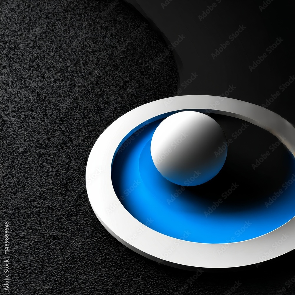 Aufkleber abstract sphere and ring with blue interior on black textured background creating an eye-catching mi