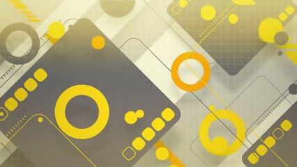 Obraz premium 角丸四角形とシンプルな図形が並ぶポップでスタイリッシュな平面構成 - イエロー