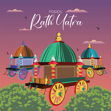 Traditional Indian Rath Yatra Poster Design &ndash; Lord Jagannath, Balabhadra, Subhadra