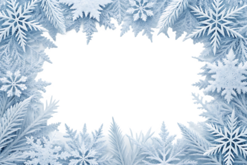 white frost winter ice and snow frame border isolated on white background, PNG