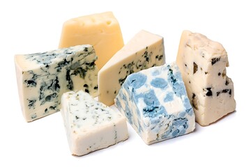 Different cheeses with blue mold and swiss cheese creating delicious composition