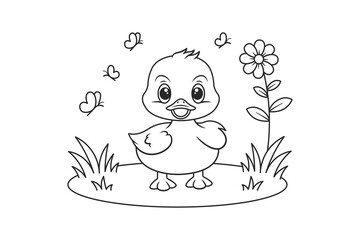Cute Baby Duck Coloring Page – Printable Animal Line Art for Kids