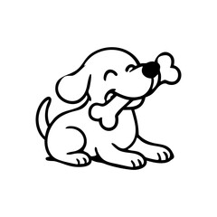 A dog lying down, front paws hugging a large bone, licking it happily.