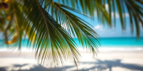 Fototapeta premium Beautiful sunrise over the sea.Tropical beach with palm trees and sea - summer resort at sunset. Closeup sea sand beach. Panoramic beach landscape. Inspire tropical beach seascape horizon. Orange and 