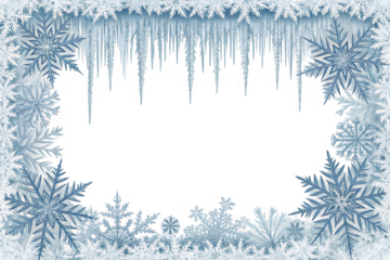 white frost winter ice and snow frame border isolated on white background, PNG