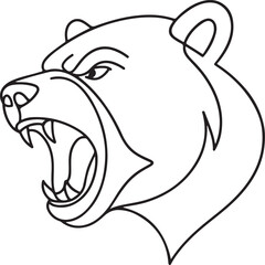 Aggressive Bear Head Line Art Vector Style