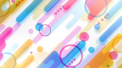 液体のようなストライプと円などの図形が並んだ幾何学的な背景 - カラフル・白背景