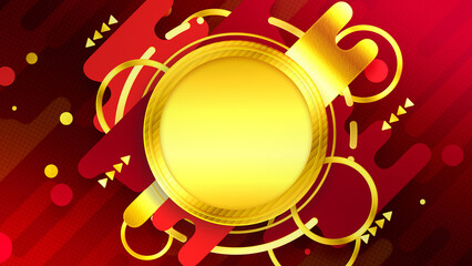 円形のタイトルバックと液体のようなストライプなどの図形が並んだフレーム - レッド