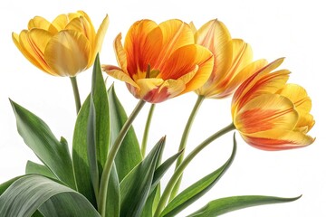 Fototapeta premium yellow orange beautiful tulips leaves isolated on a white background