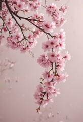 Obraz premium Delicate pink sakura petals drift on a soft pastel backdrop , whimsical, artwork, sakura